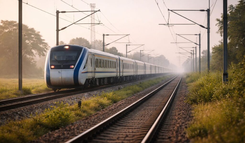 High-speed train travelling from Delhi to Agra for Taj Mahal visit