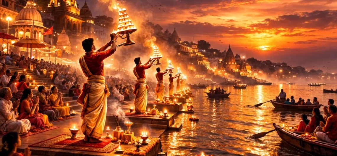 Evening Ganga Aarti at Varanasi ghats for 2 day travel itinerary blog